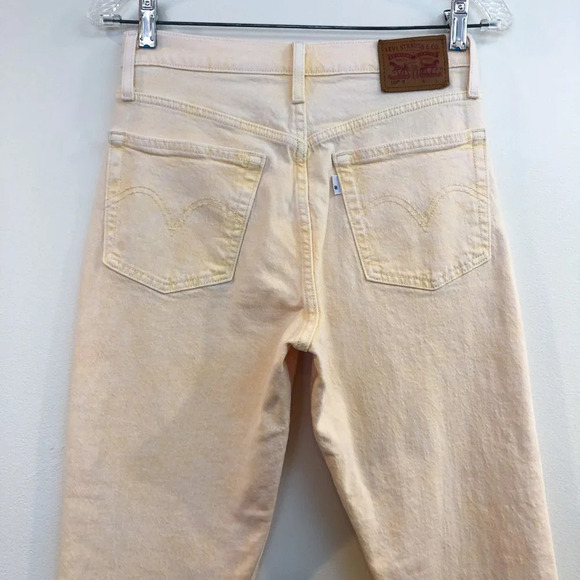 Levi's 501 High Waist Colorful Yellow Casual Denim Raw Hem Straight Leg Jeans 25 - Picture 7 of 10